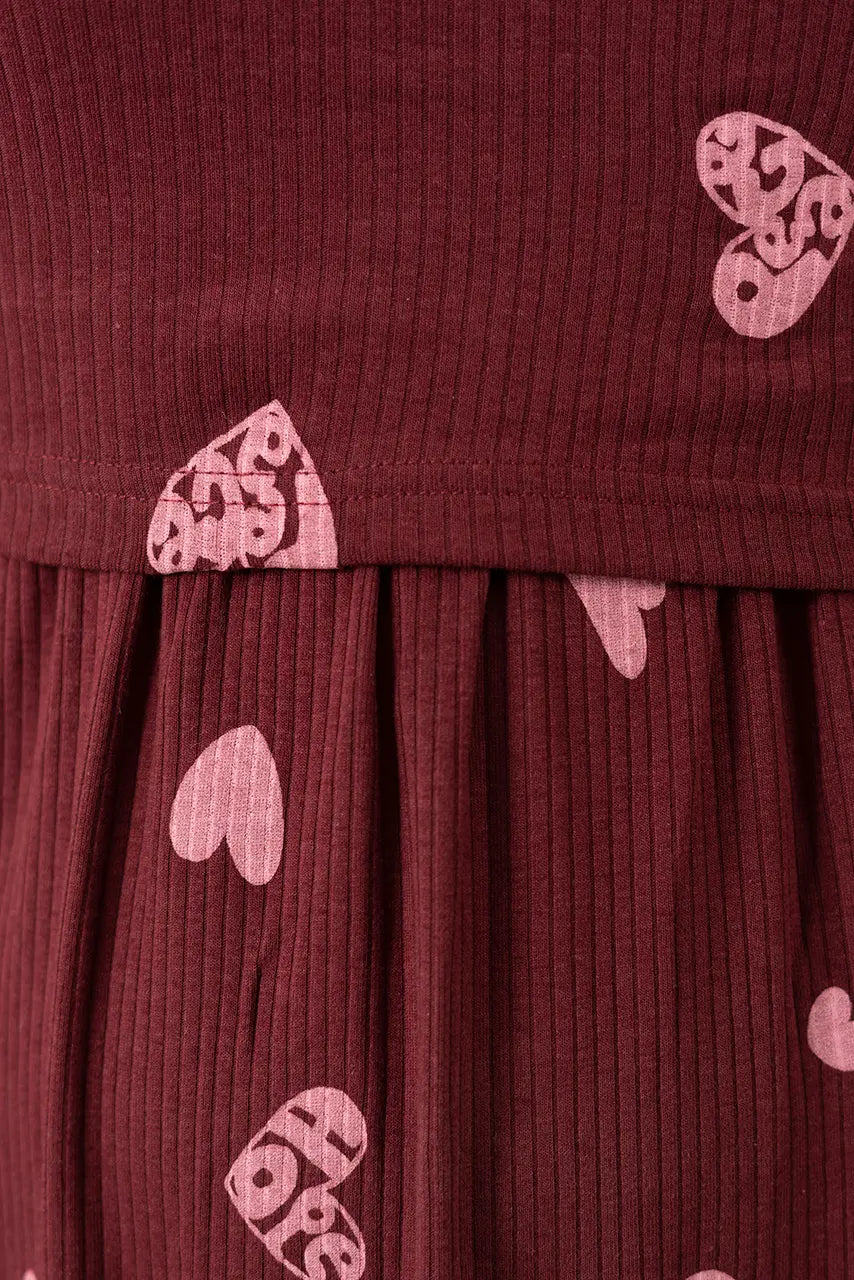 Midi wine Heart Ribbed( Minor embroidery variation )( Samaya exclusive premium fabric )