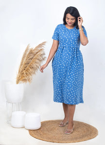 Midi Daisy Blue Flower waffle thick  dress