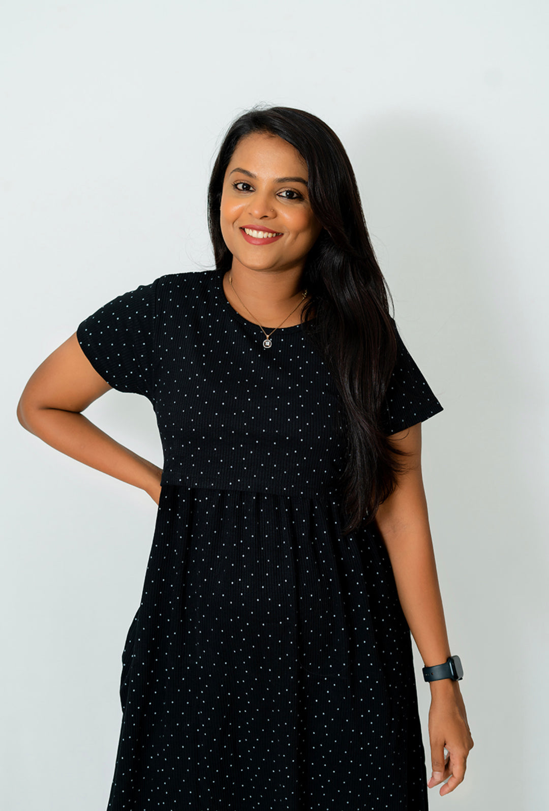 Midi Black Ribbed Dress ( Minor embroidery variation )