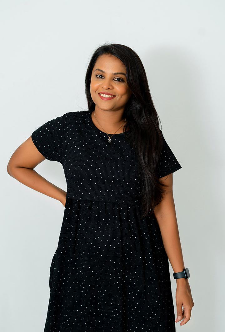Midi Black Ribbed Dress ( Minor embroidery variation )