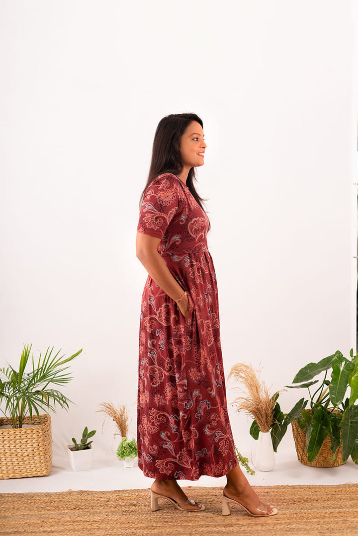 Maxi Dress - Retro Rusty Lightweight Dress ( Minor embroidery variation )
