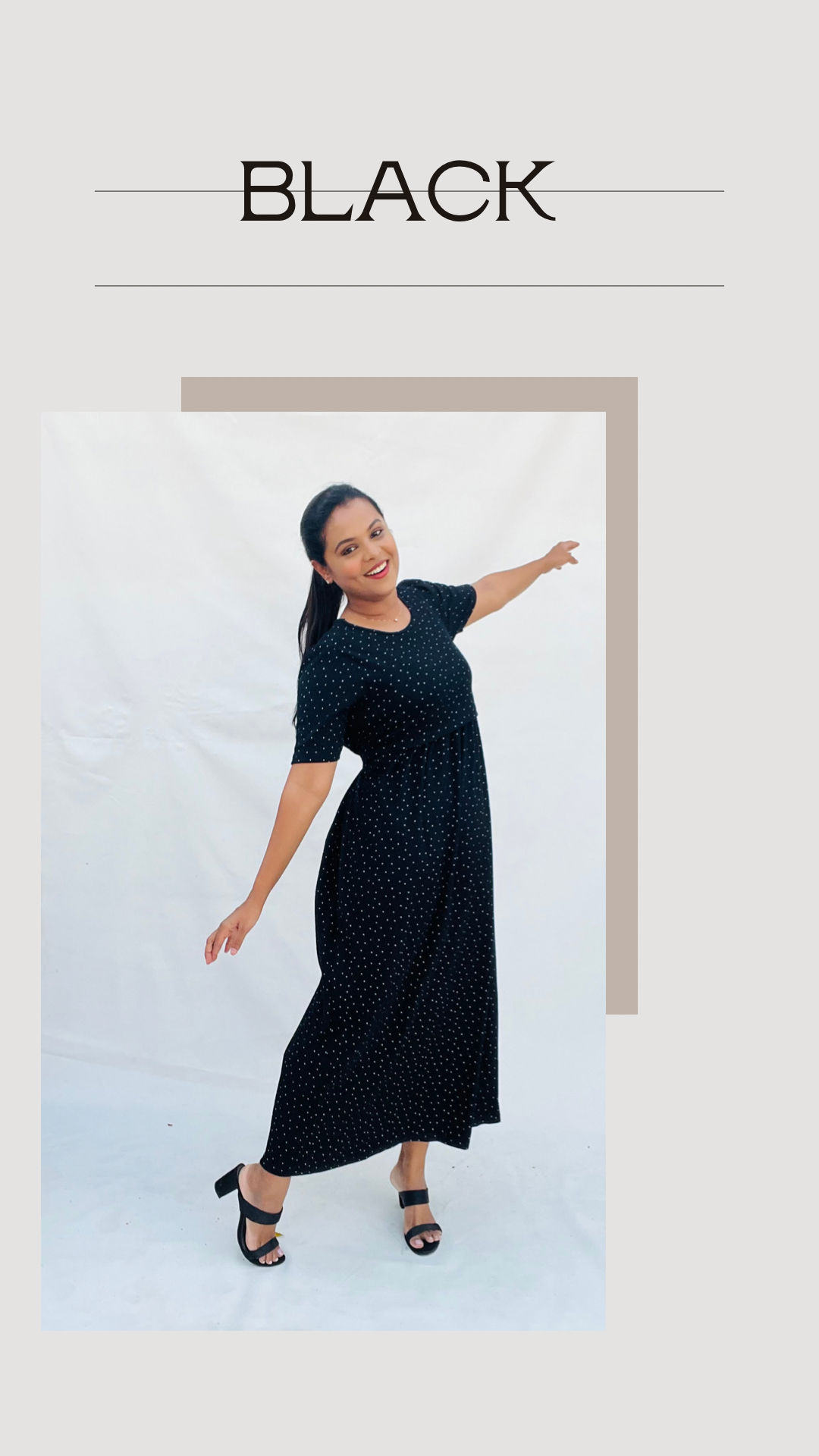 Ribbed Maxi Dress -black dots