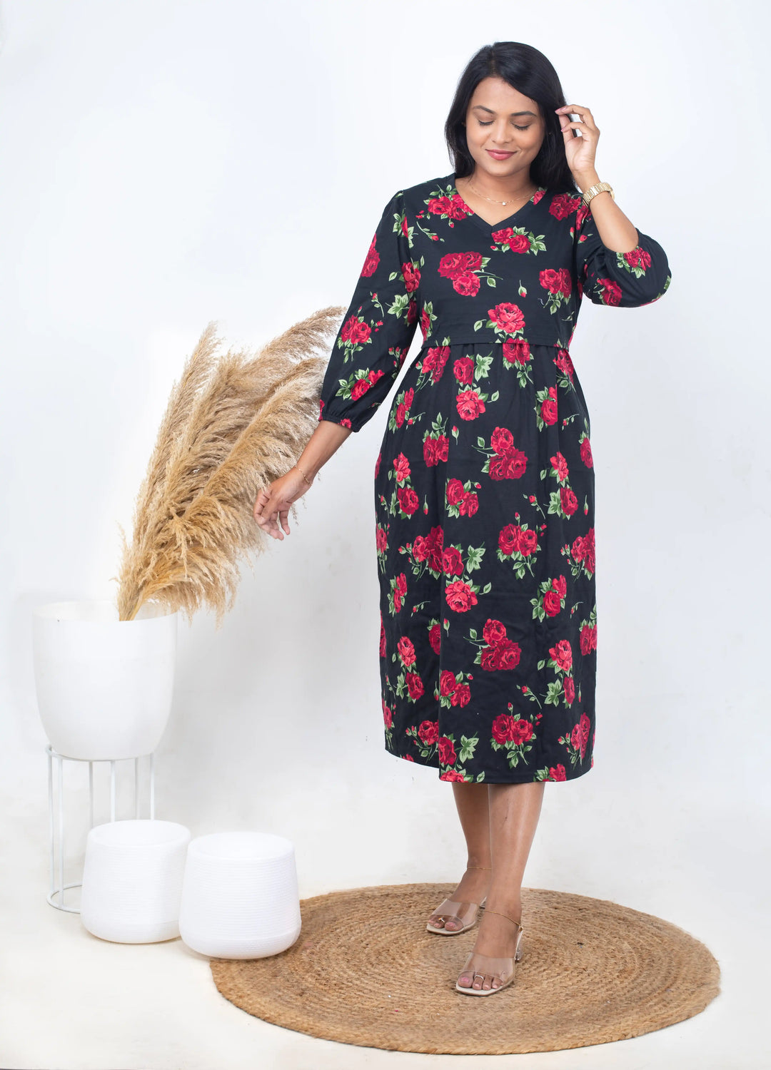 Midi Red Roja thick  Weight dress( Minor embroidery variation so sold at sale price )