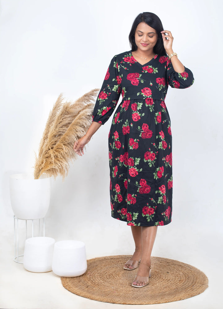 Midi Red Roja thick  Weight dress( Minor embroidery variation so sold at sale price )