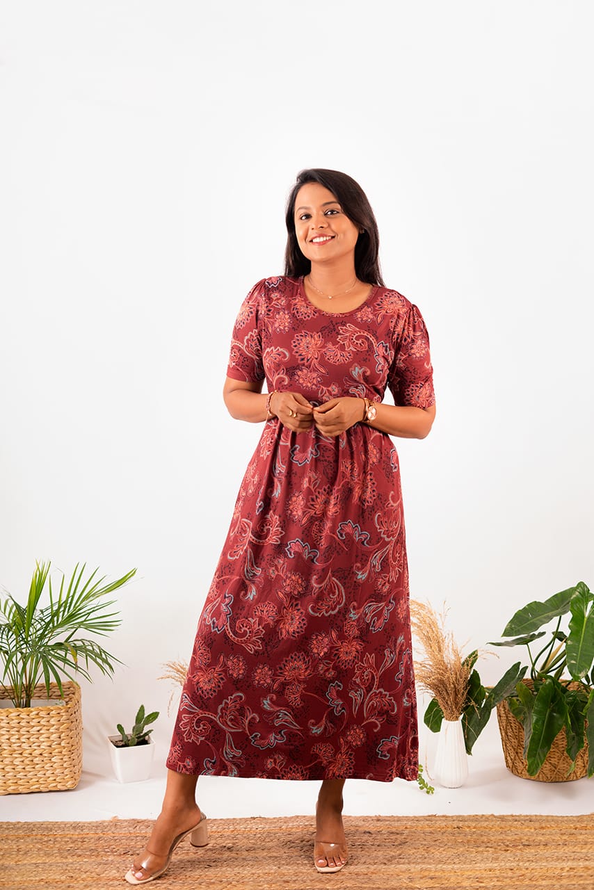Maxi Dress - Retro Rusty Lightweight Dress ( Minor embroidery variation )