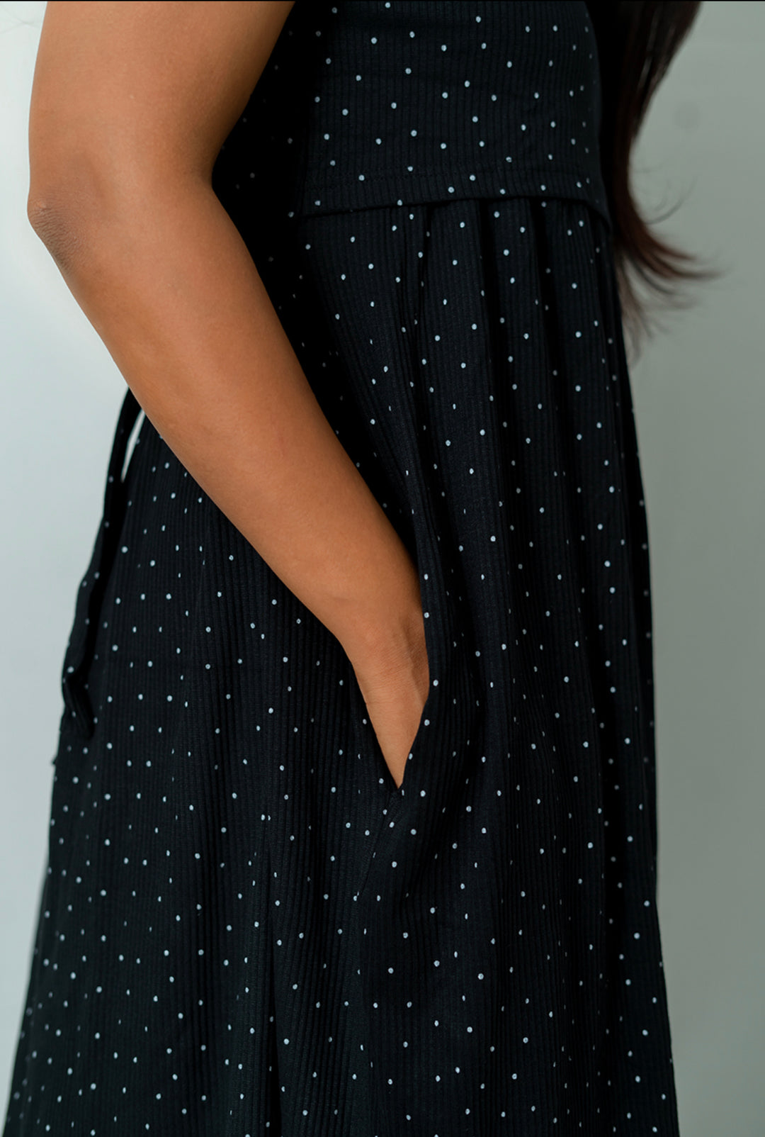 Ribbed Maxi Dress -black dots