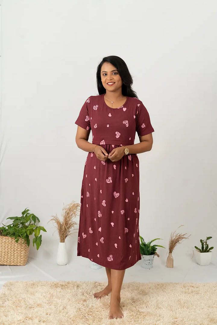 Midi wine Heart Ribbed( Minor embroidery variation )( Samaya exclusive premium fabric )