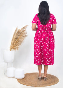 Midi Hot Pink normal  Weight  dress ( Samaya exclusive premium fabric )