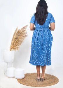 Midi Daisy Blue Flower waffle thick  dress