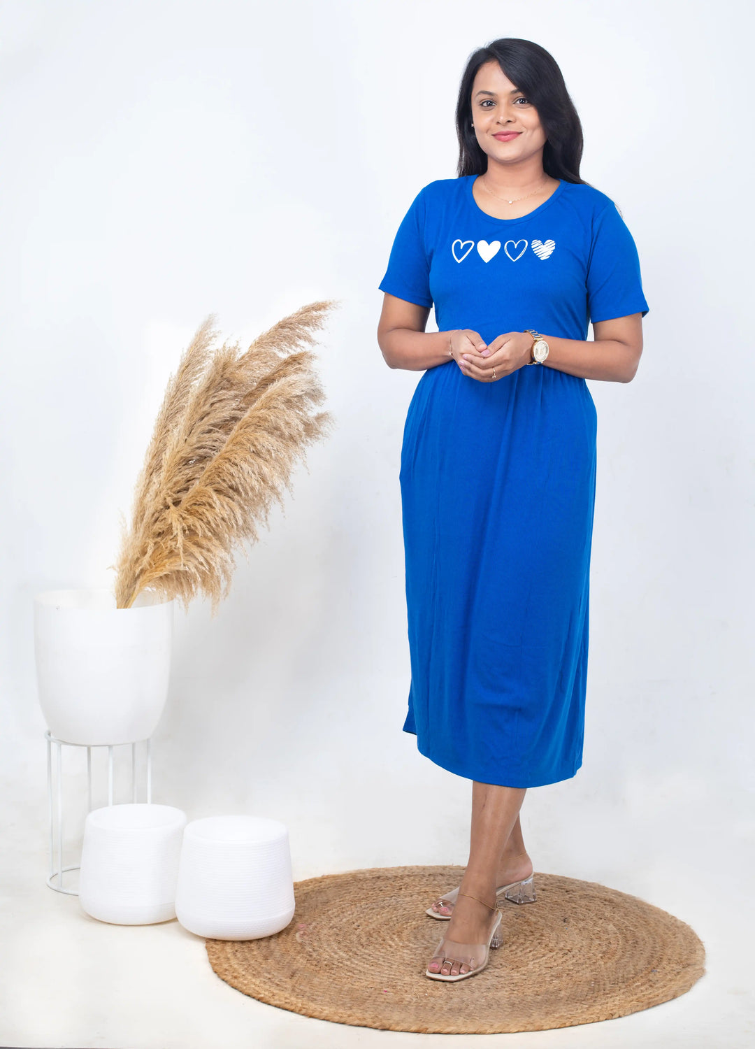 Midi Royal blue Heart  dress ribbed( Minor embroidery variation )