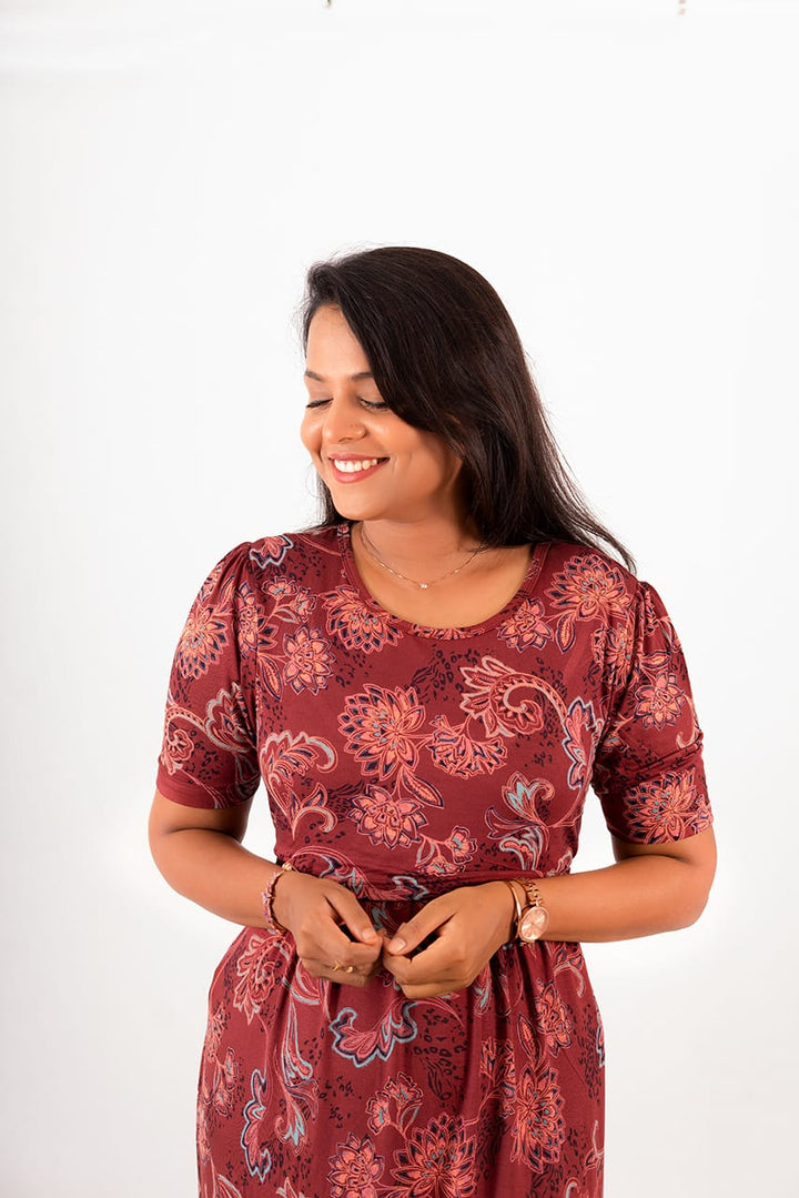 Maxi Dress - Retro Rusty Lightweight Dress ( Minor embroidery variation )