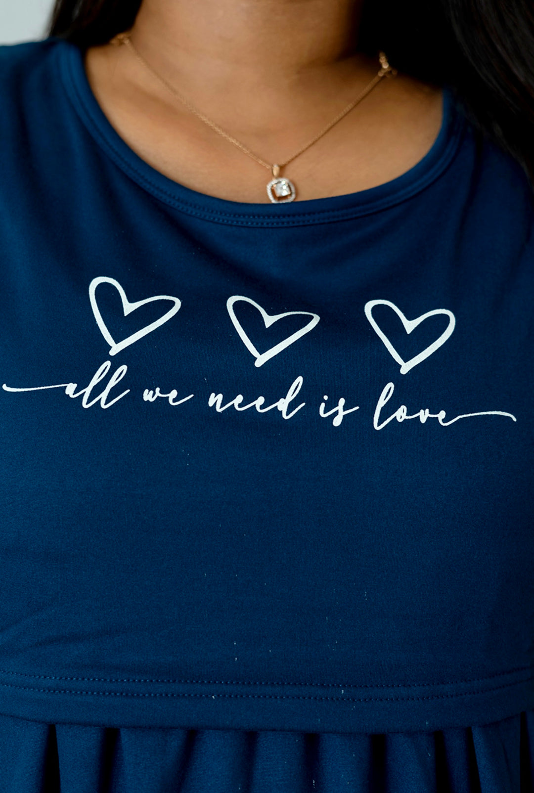 Midi Navy Blue Heart Thick Fabric