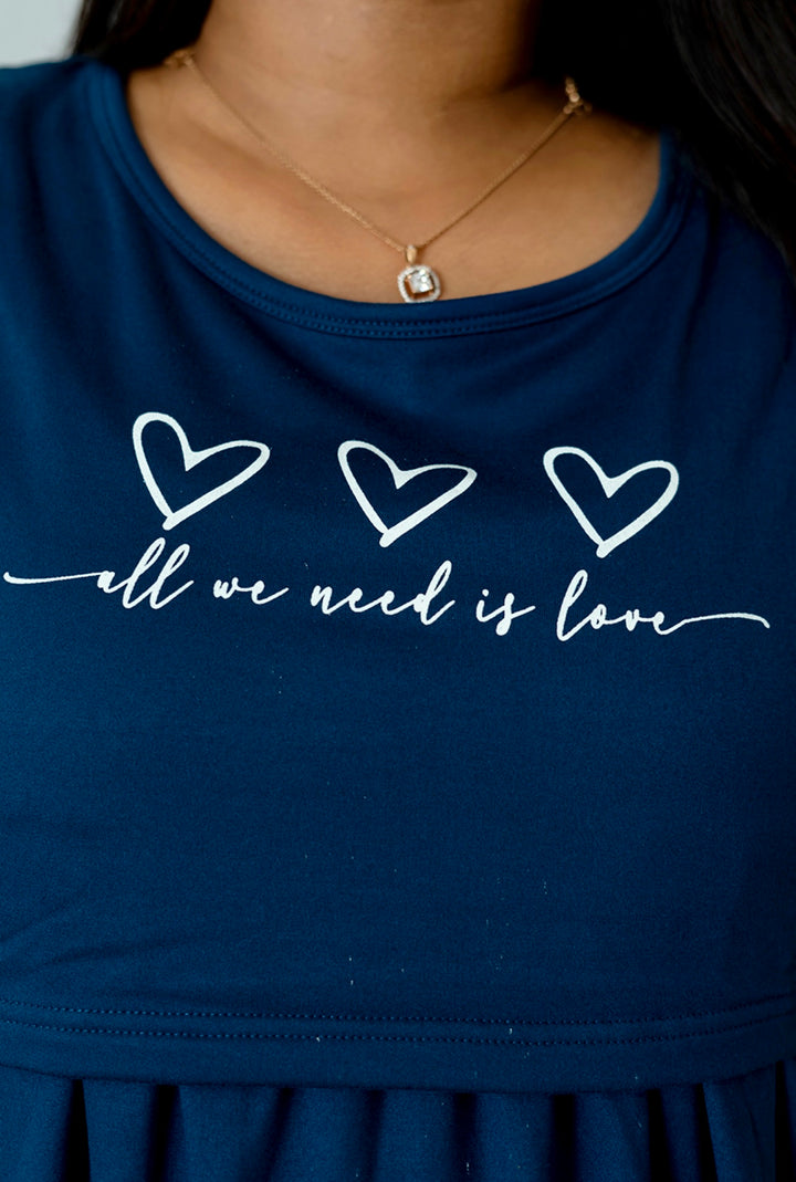 Midi Navy Blue Heart Thick Fabric