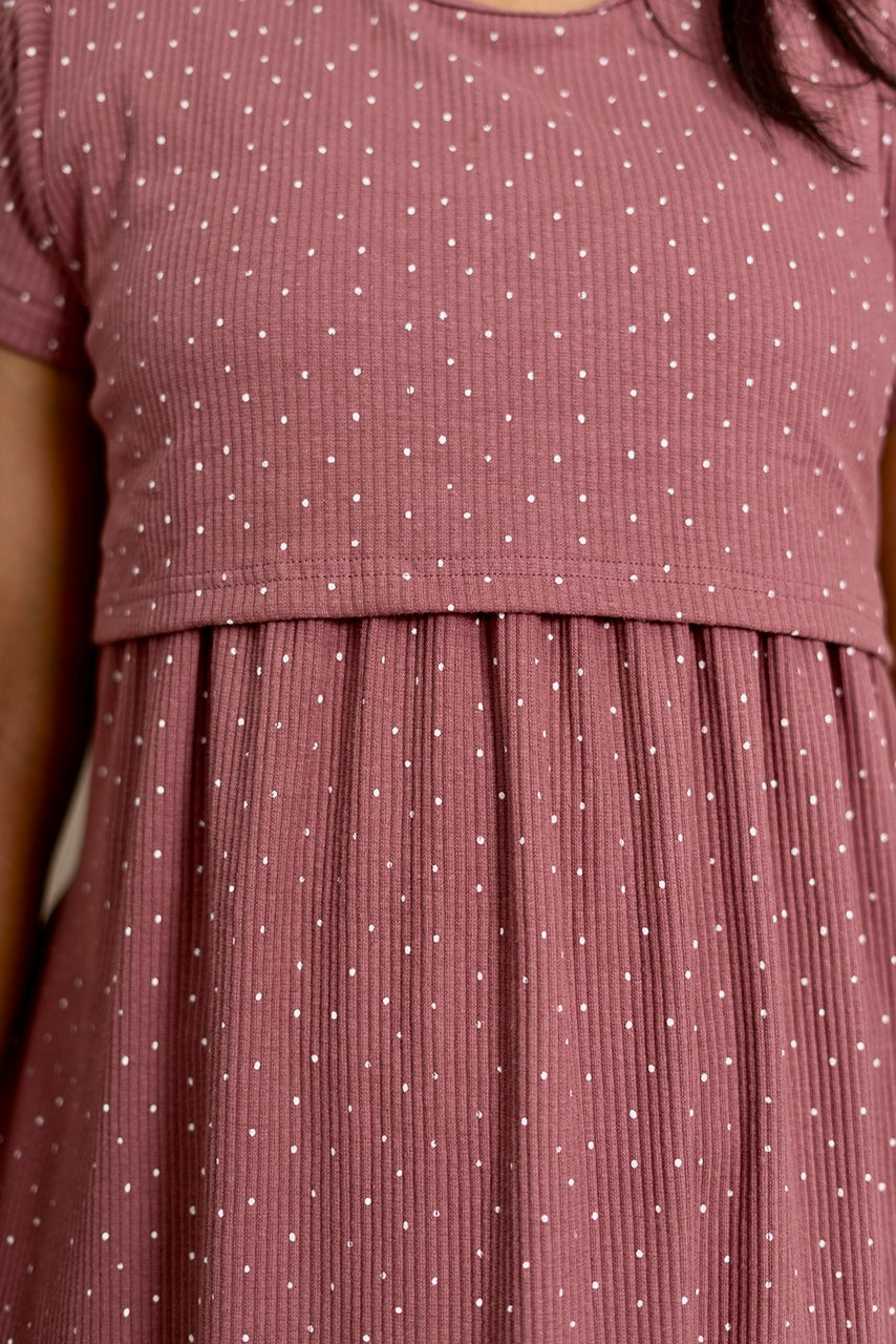 Midi Dusty Pink Dot Ribbed