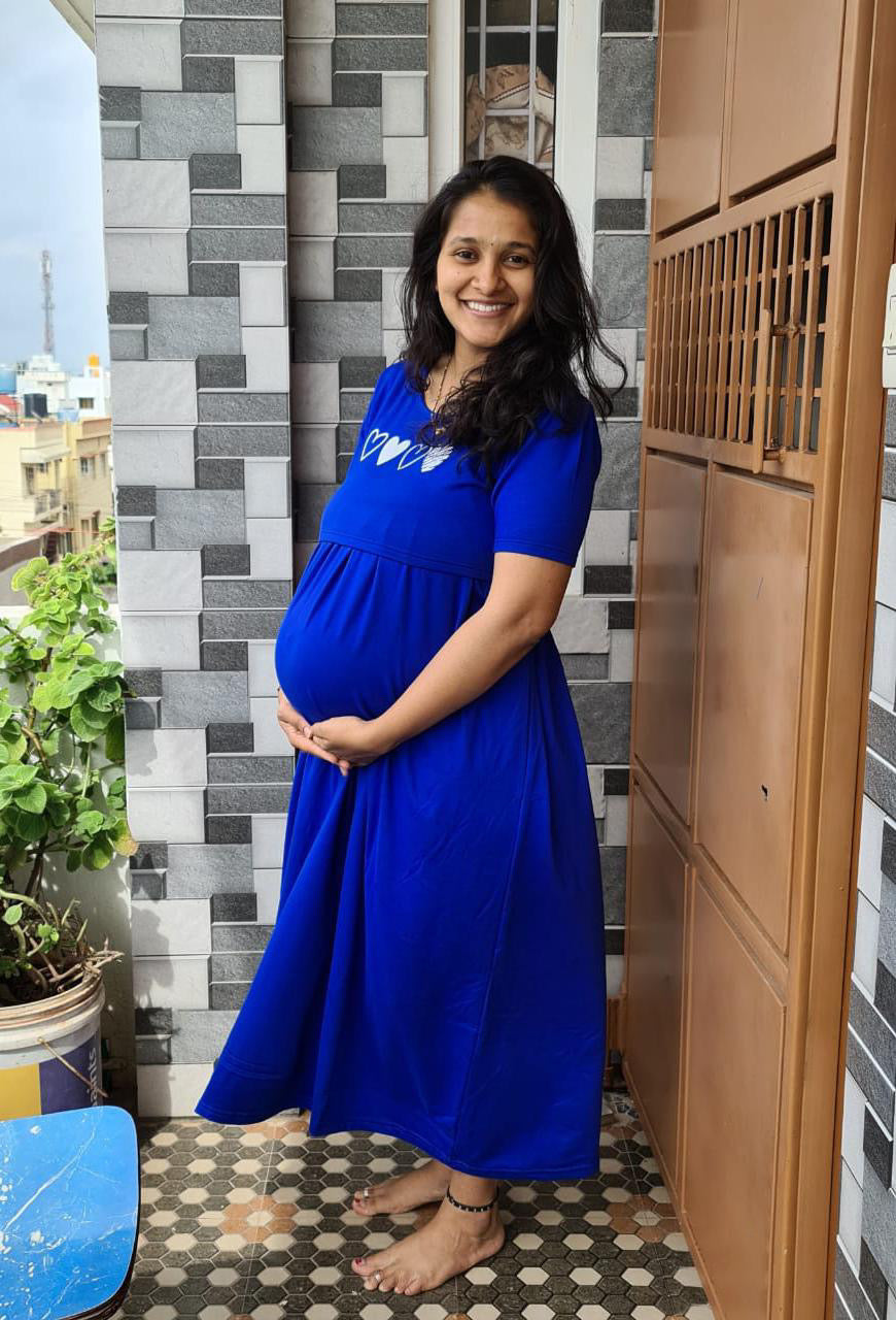 Midi Royal blue Heart  dress ribbed( Minor embroidery variation )
