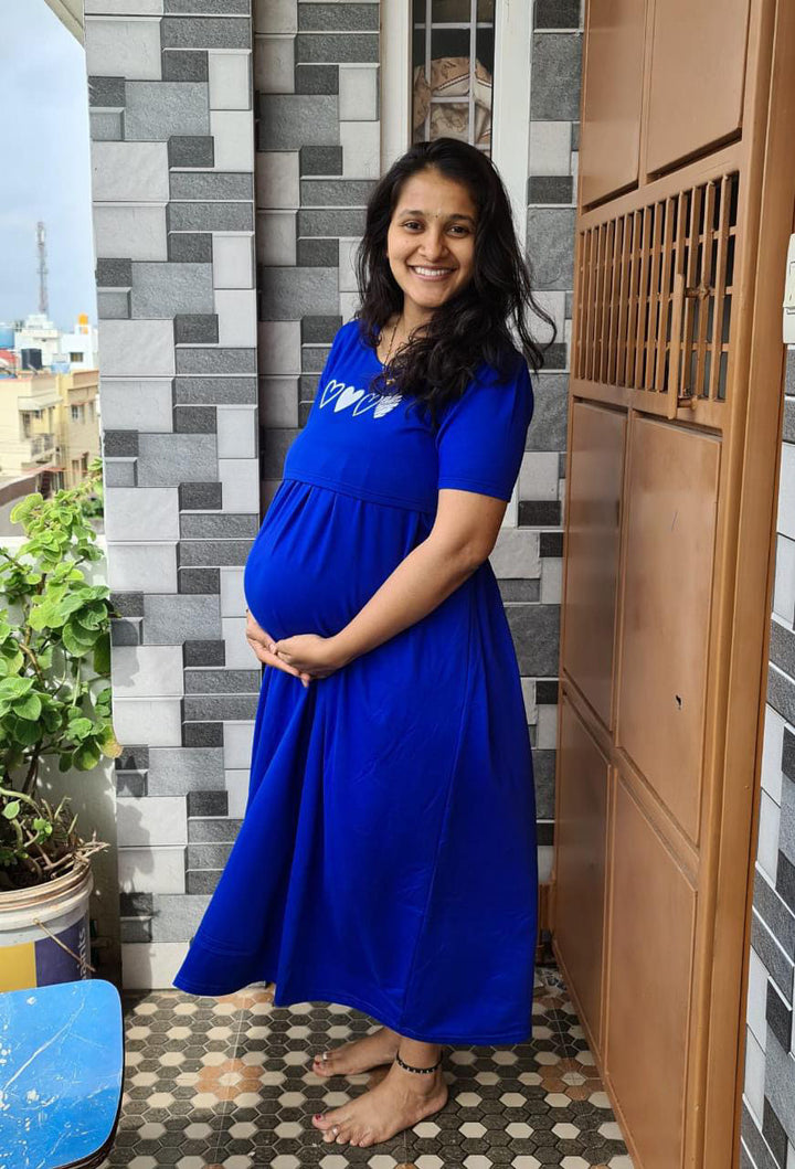 Midi Royal blue Heart  dress ribbed( Minor embroidery variation )