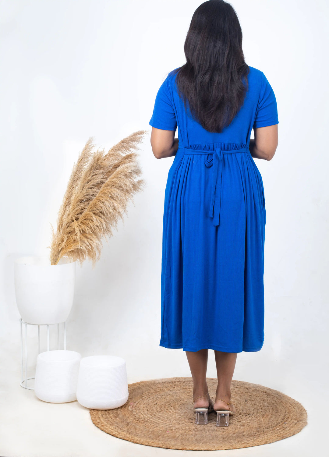 Midi Royal blue Heart  dress ribbed( Minor embroidery variation )