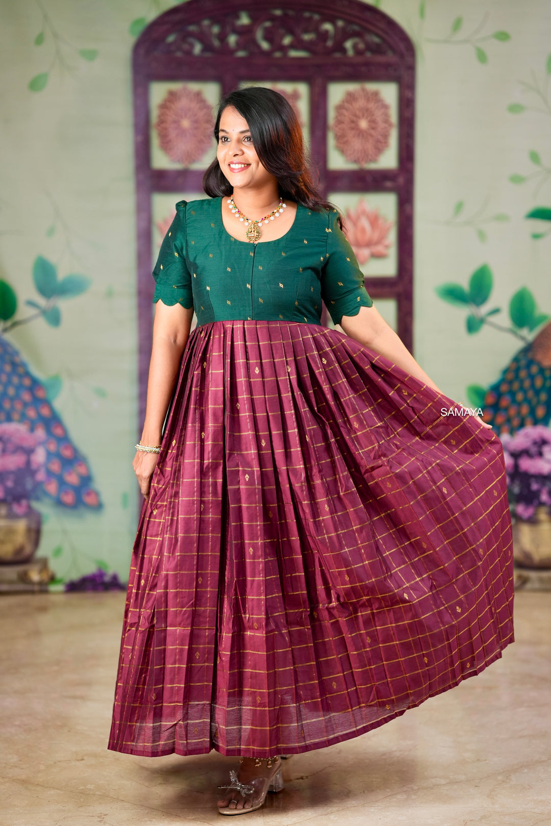 Nalam raw silk Maroon maxi dress with lining