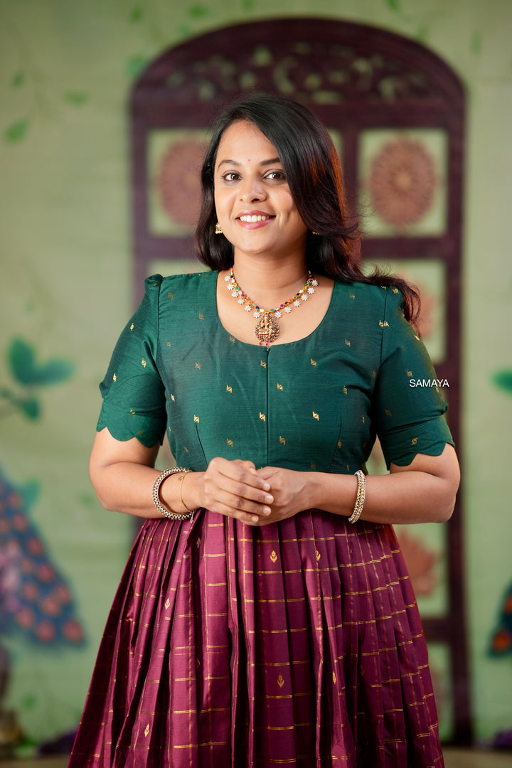 Nalam raw silk Maroon maxi dress with lining