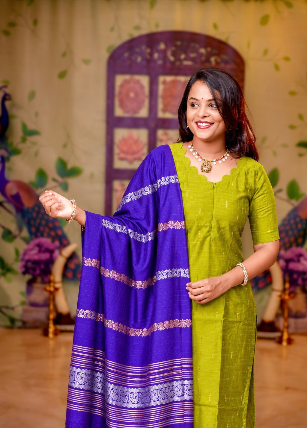 Anjali- green  raw silk Kurta 3 piece set