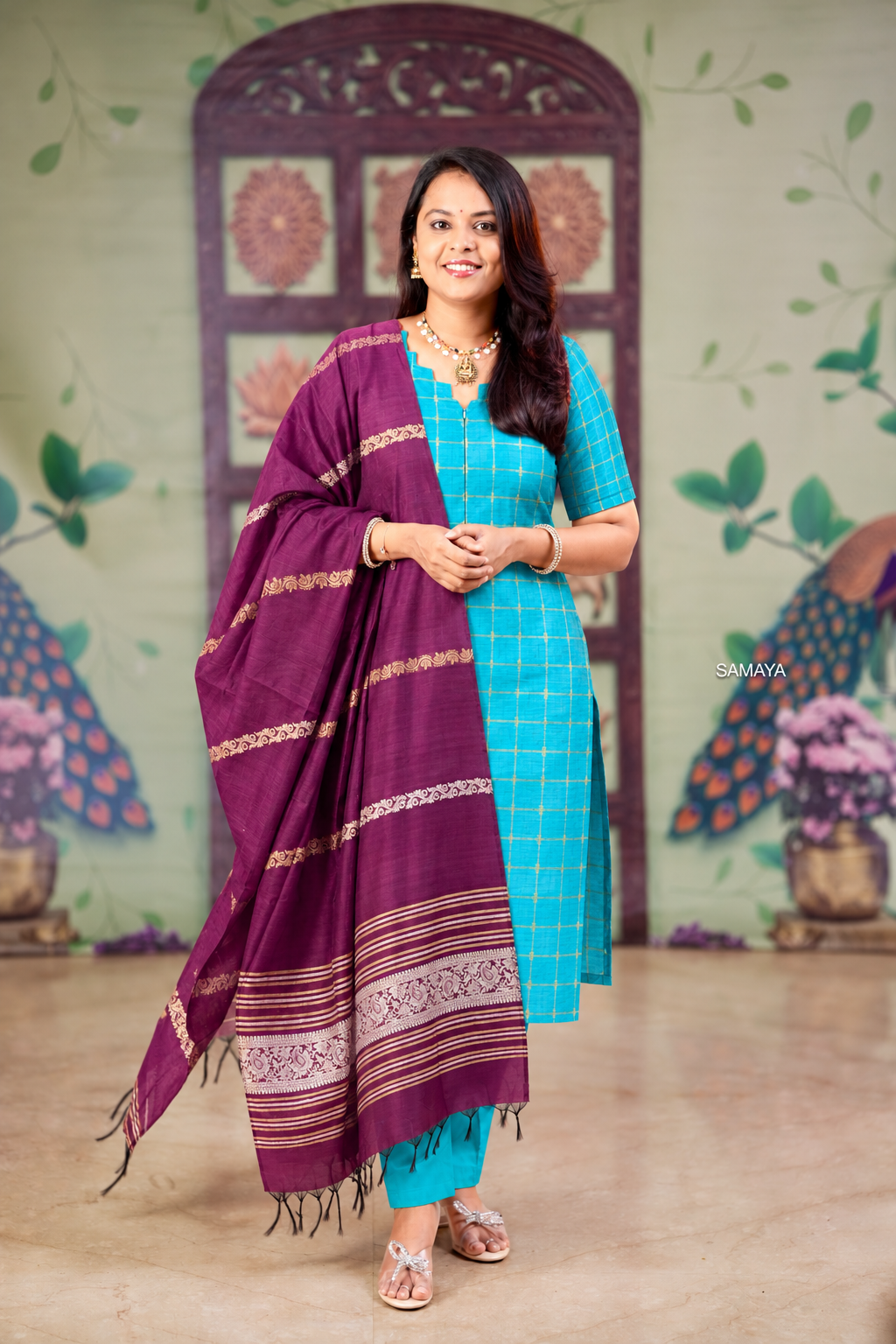 Thangam - sky blue raw silk Kurta Set of 3