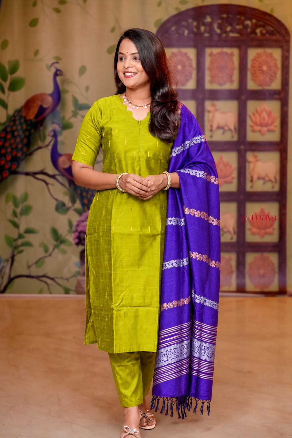 Anjali- green  raw silk Kurta 3 piece set