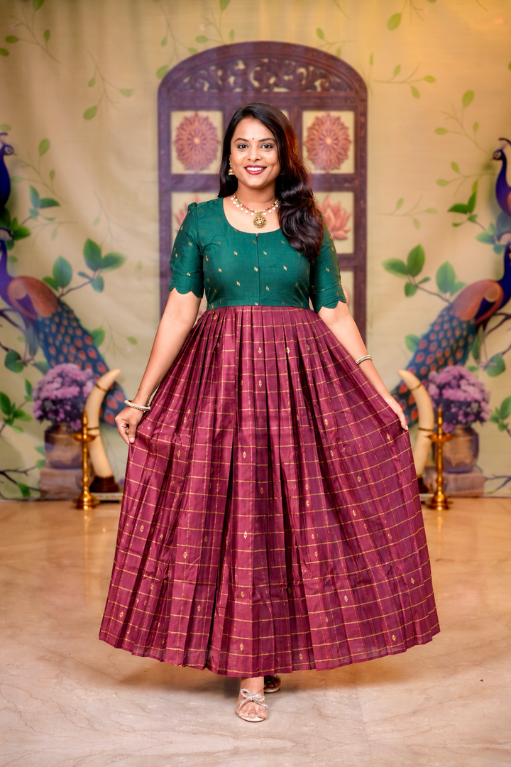 Nalam raw silk Maroon maxi dress with lining