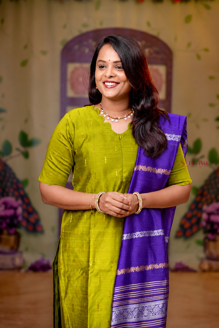 Anjali- green  raw silk Kurta 3 piece set