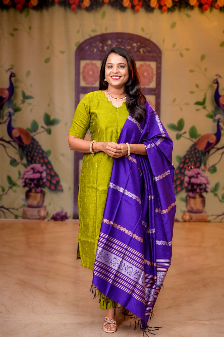 Anjali- green  raw silk Kurta 3 piece set