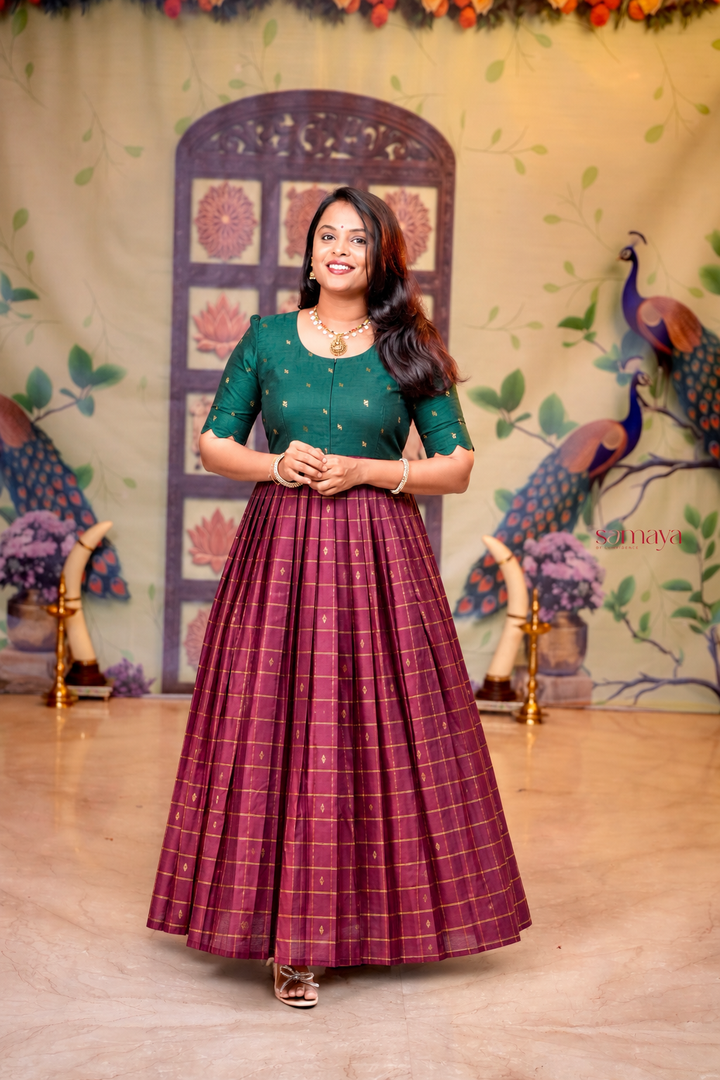 Nalam raw silk Maroon maxi dress with lining