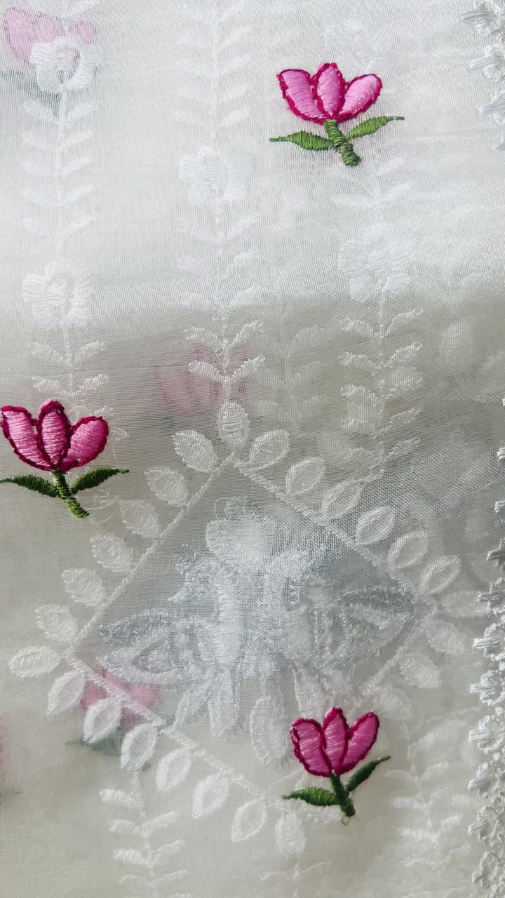 Lotus organza chikankari saree