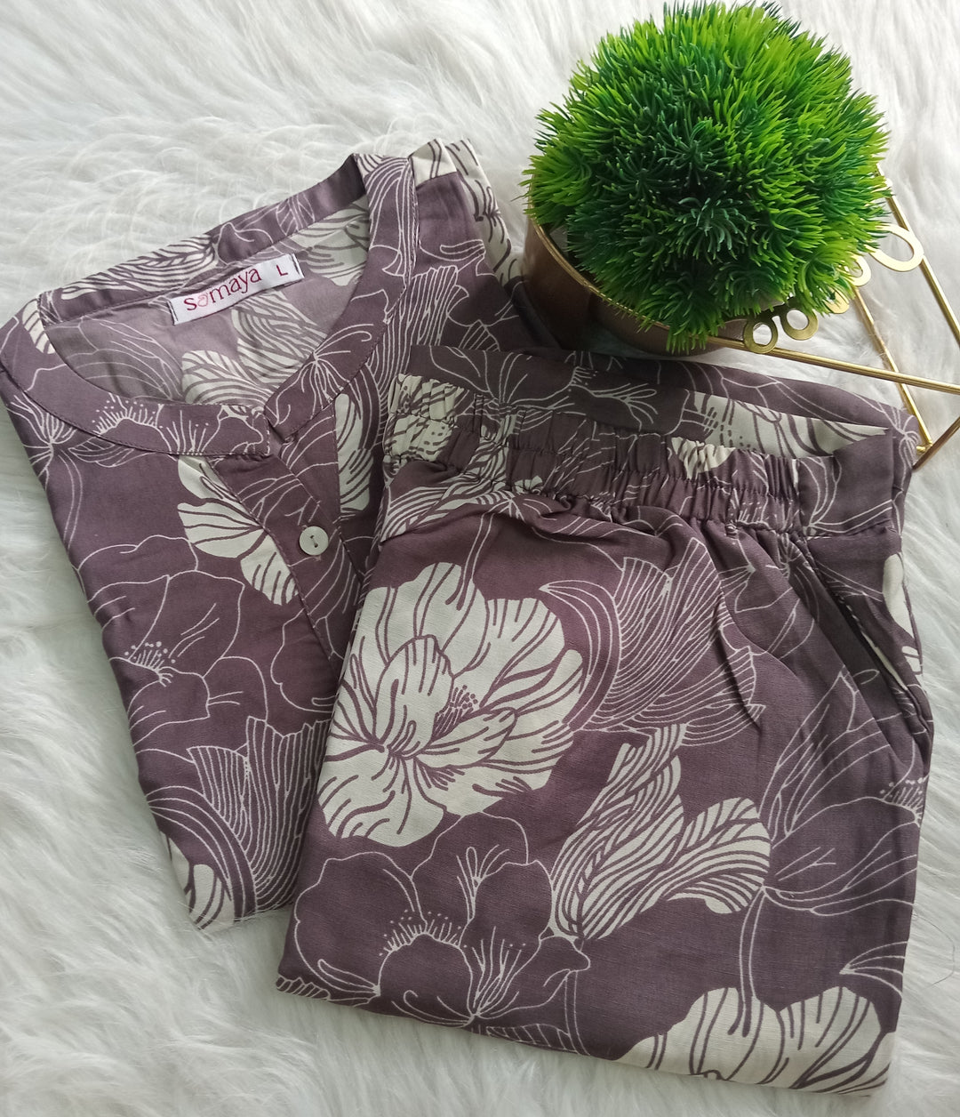 Haasya- mauve  co-ord set (button opening) Relaxed Fit