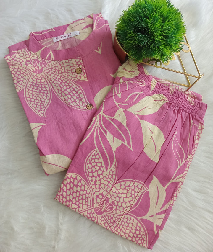 Babypink cotton kurta set (button opening)