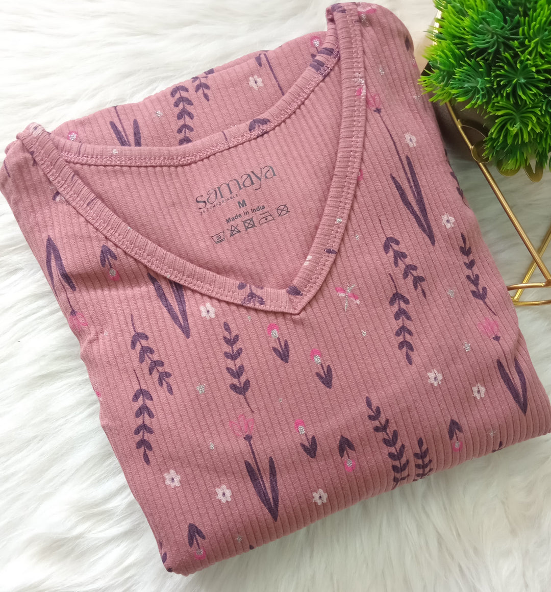 Midi Dusty Pink Ribbed Thick Weight Dress winter edition ( cotton fabric )