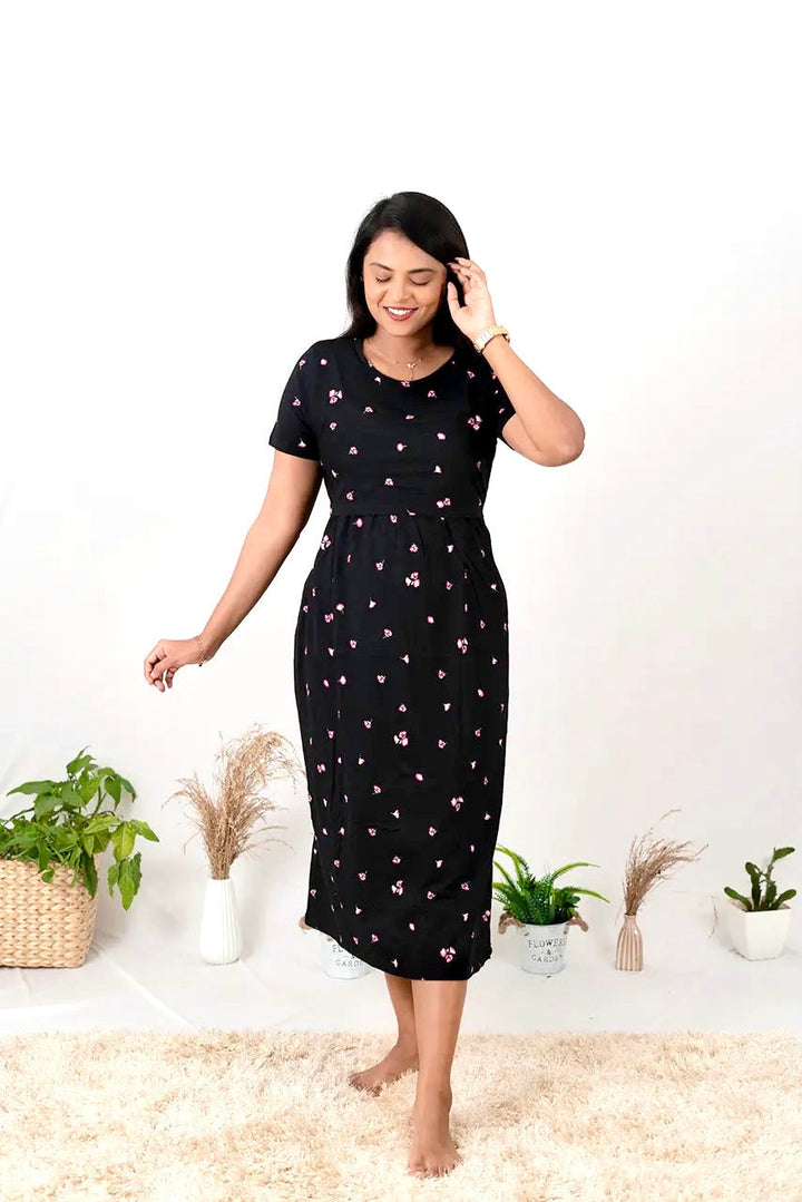 Midi Black Titan Light weight dress( Minor embroidery variation )