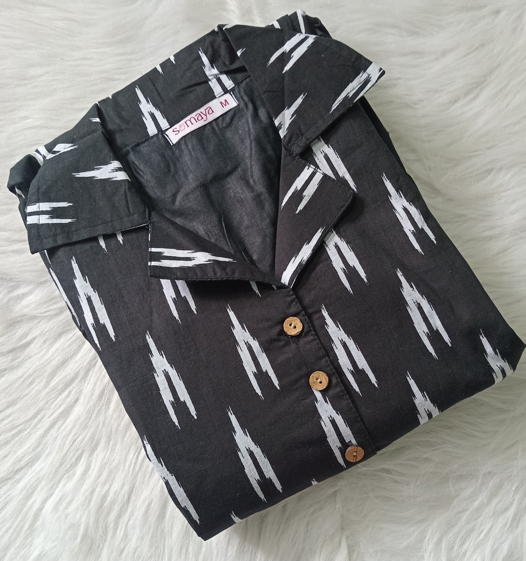 Black Ikkat casual  Dress With Lining