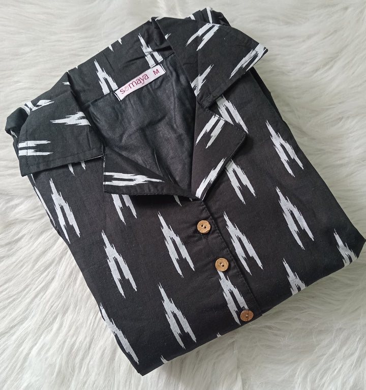 Black Ikkat casual  Dress With Lining