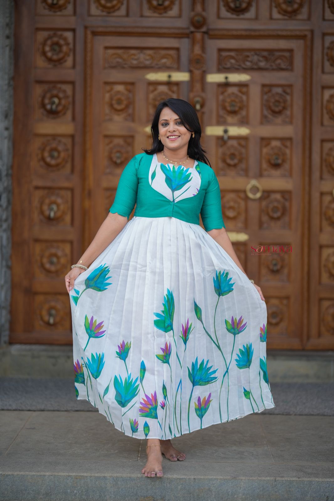 Mayil Chanderi Dress With Lining ( over coat detachable ) ( ready to dispatch)