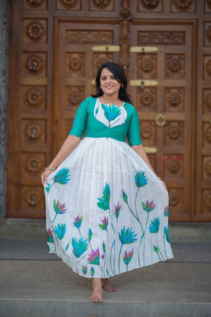 Mayil Chanderi Dress With Lining ( over coat detachable ) ( ready to dispatch)