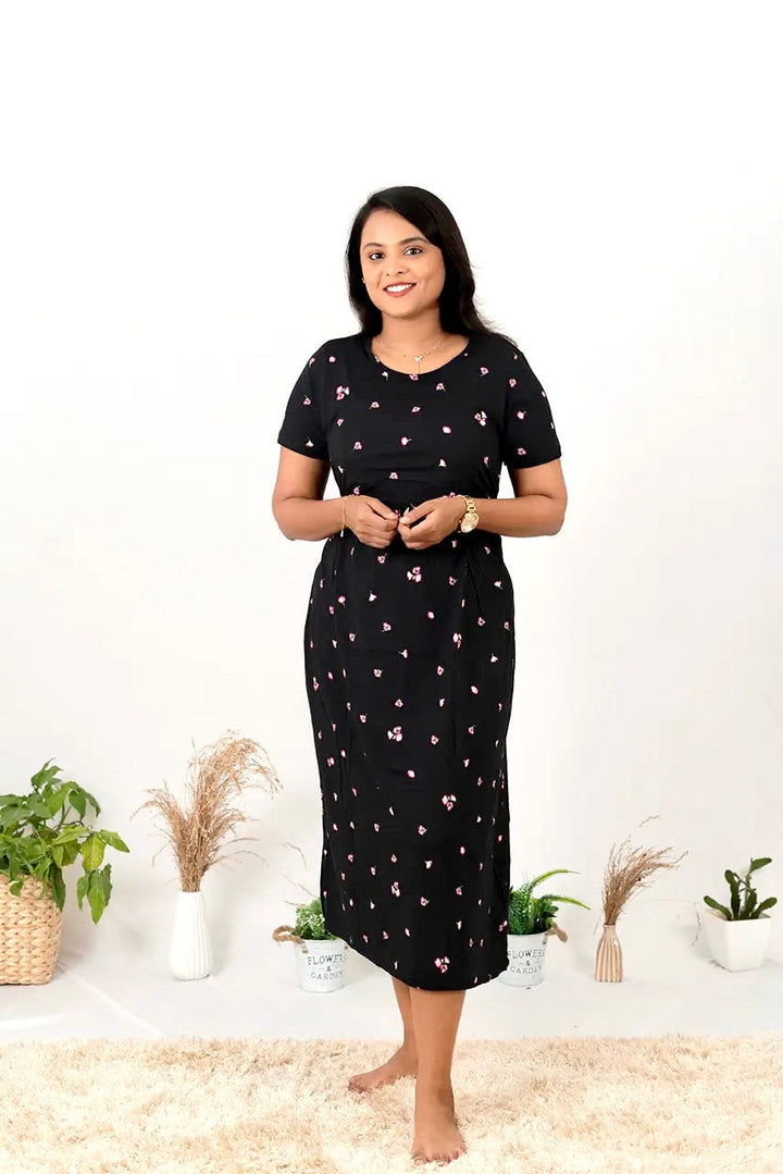 Midi Black Titan Light weight dress( Minor embroidery variation )