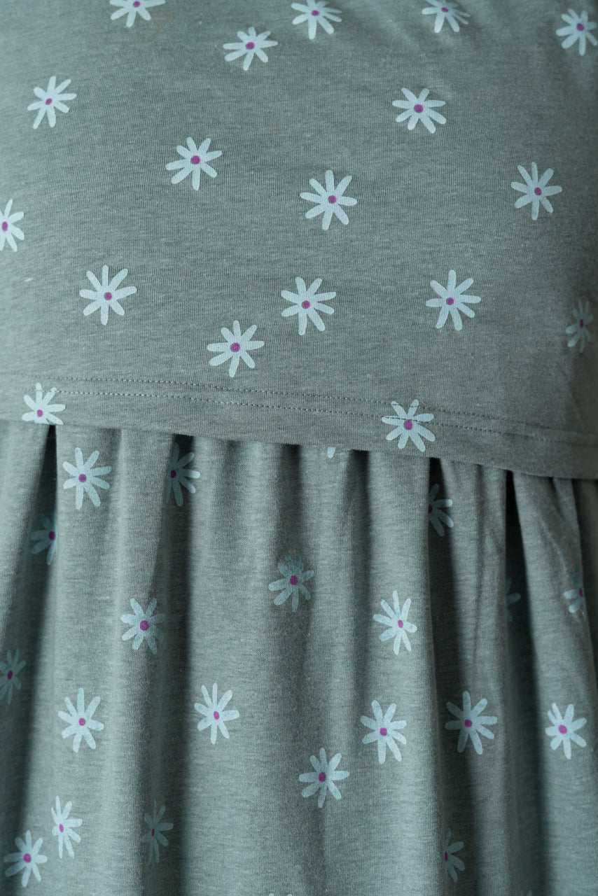 MAxi  Dress -Grey FLOWER summer collection thick( Minor embroidery variation so sold at sale price )