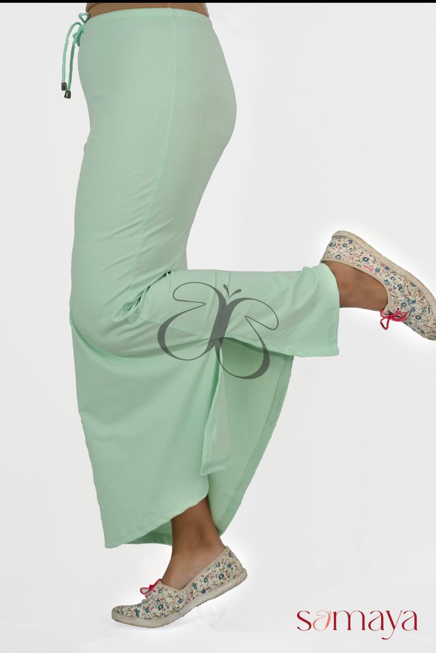 Mint Sareeshaper four-way stretchable shapewear with drawstring waist and flare bottom shown in side view