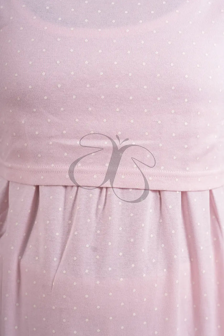 Midi Pink  dot  - light weight dress summer collections( Minor embroidery variation so sold at sale price )