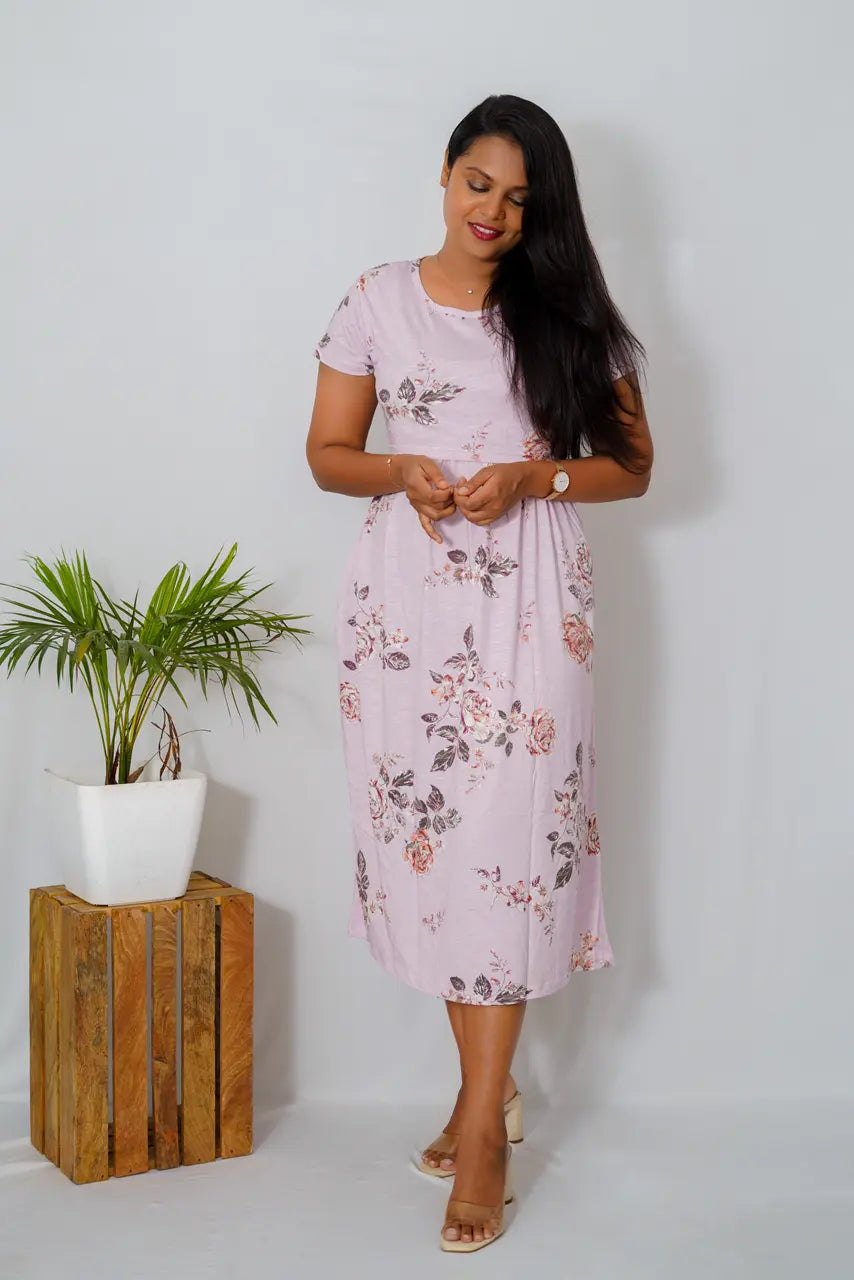 Midi Dress -Lavander FLOWER -summer collection  light weight