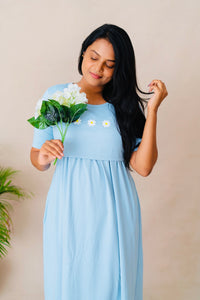 Midi -Soothing  blue floral dress thick