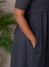 Load image into Gallery viewer, Midi -dark grey smiley dress thick fabric
