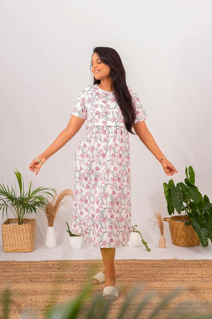 Midi White Garden Light Weight( Minor embroidery variation )
