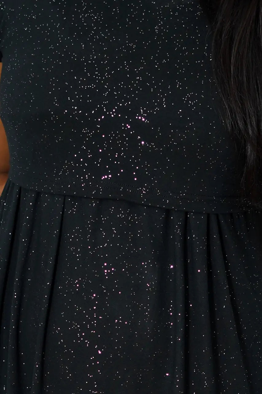 Midi Black Shimmer Thick Fabric