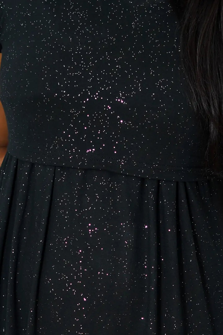 Midi Black Shimmer Thick Fabric